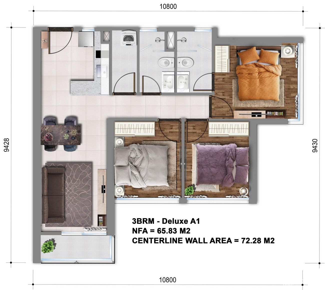 Mặt bằng 3BRM - Deluxe A1