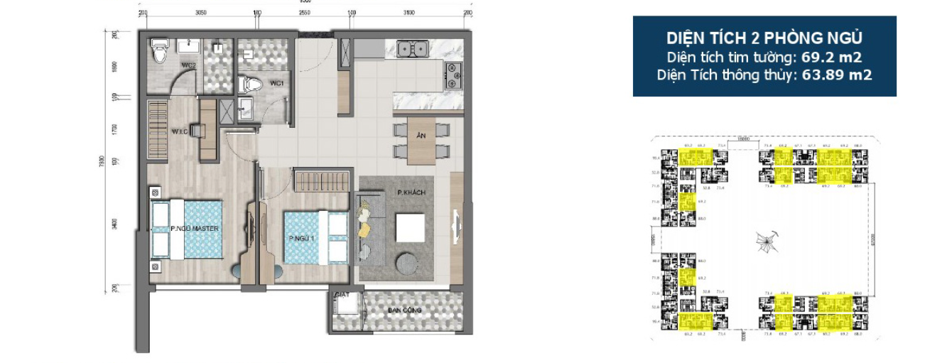 Mặt bằng Căn 2PN loại 2 (Block 2)