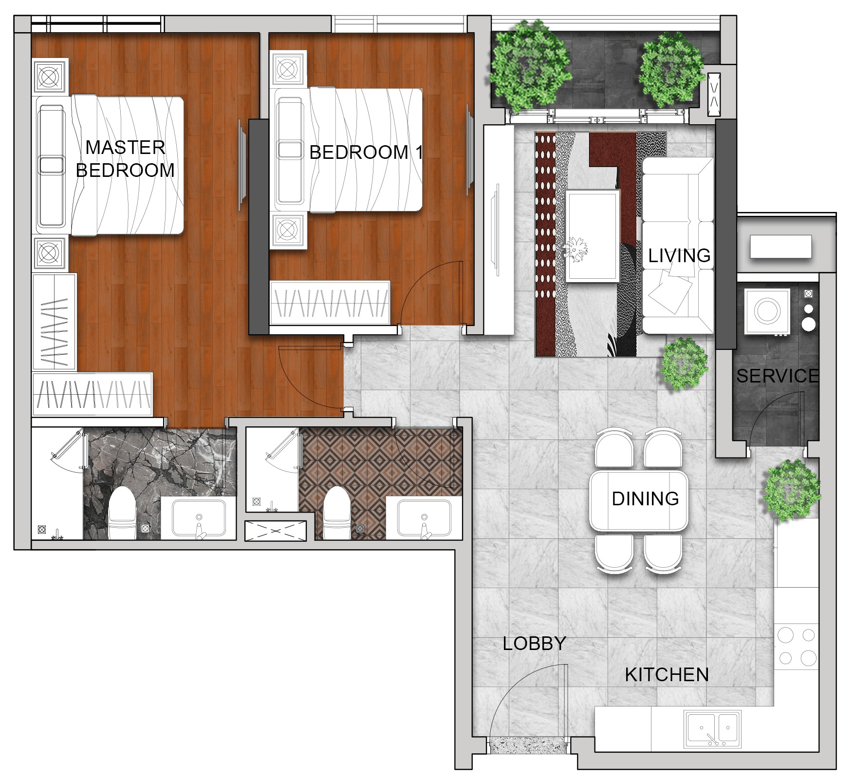 Mặt bằng 2BR-F