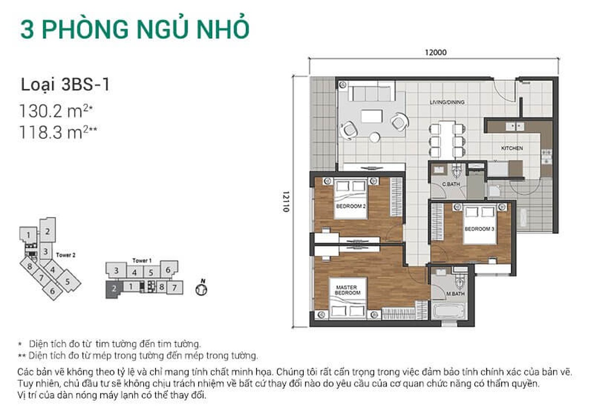 Mặt bằng Căn 3PN nhỏ
