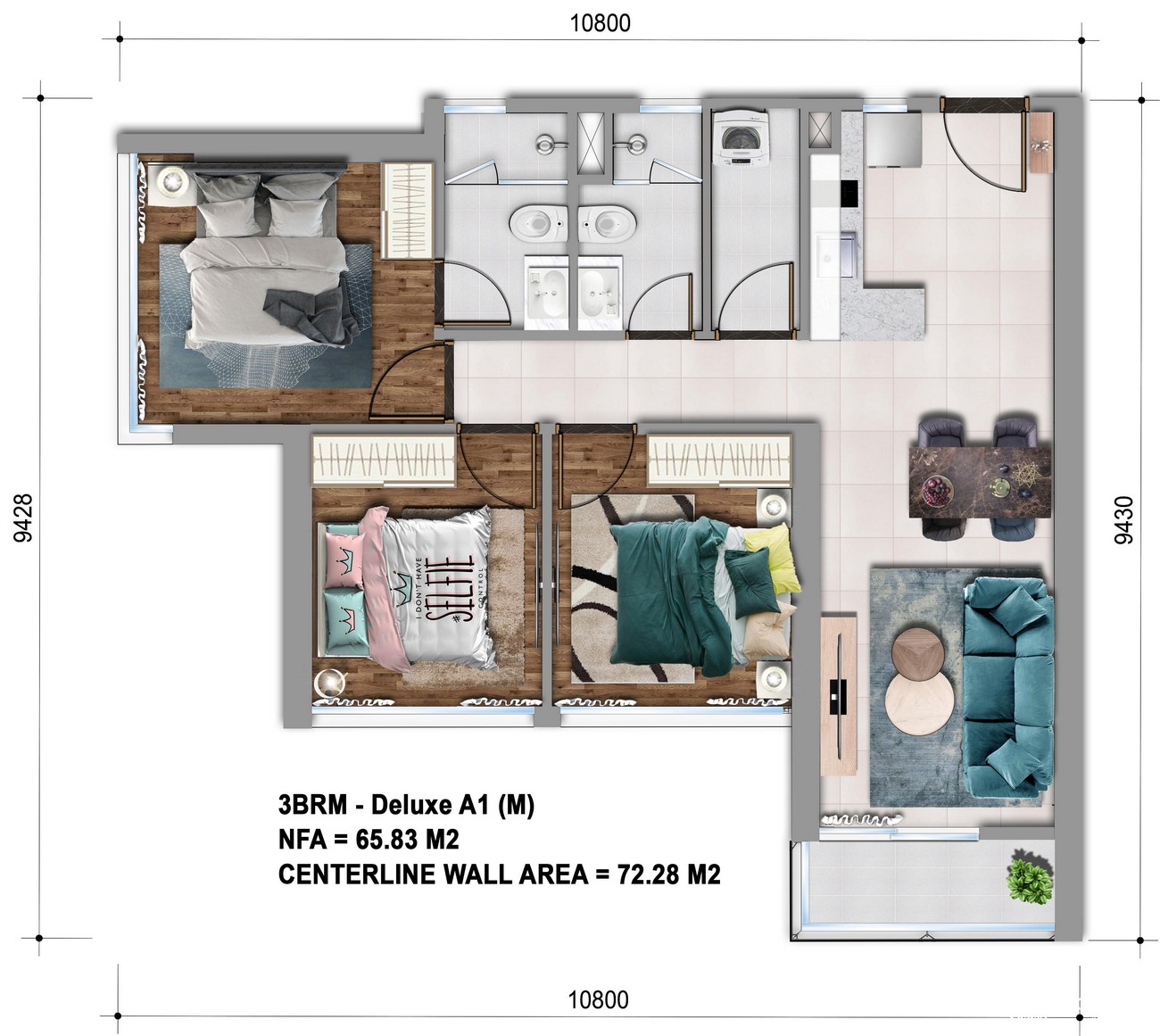 Mặt bằng 3BRM - Deluxe A1 (M)