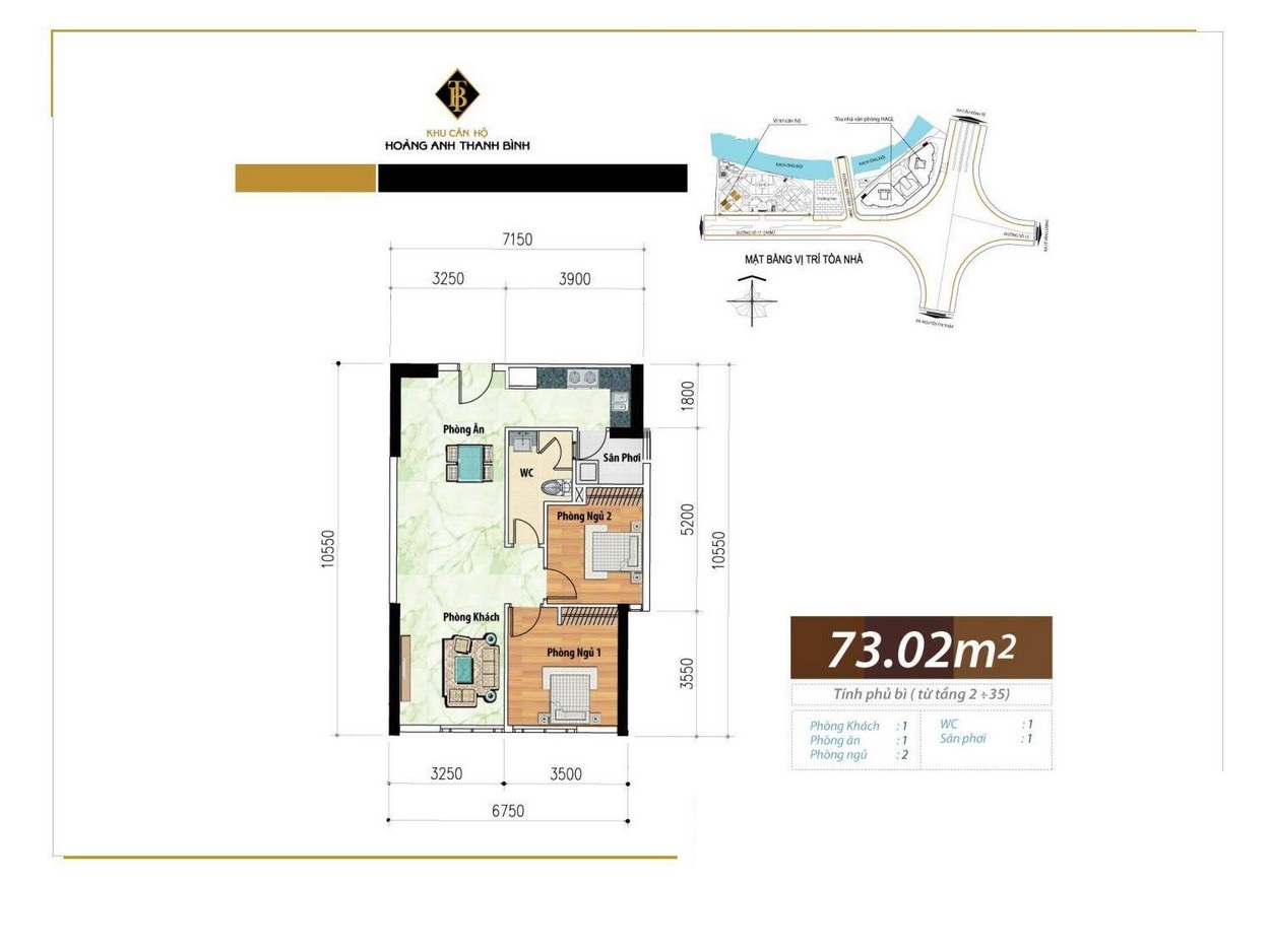Mặt bằng Căn 2PN loại 3 (Block C)