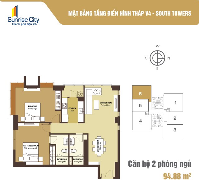 Mặt bằng Căn 2PN loại 2 (South Tower V4)