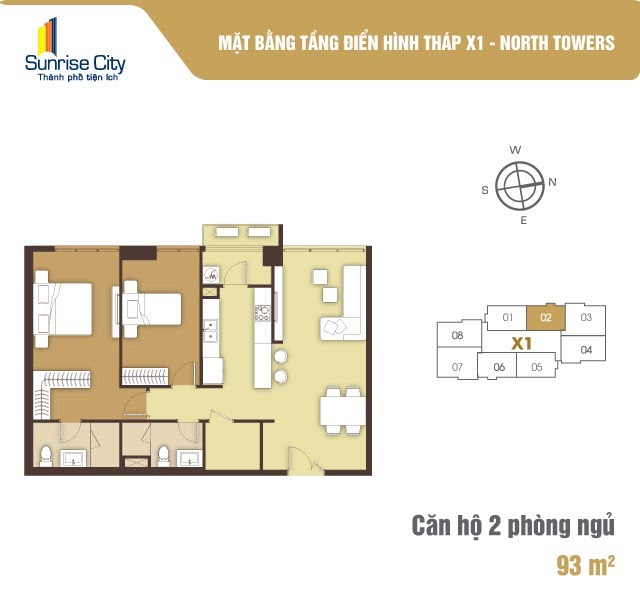 Mặt bằng Căn 2PN loại 2 (North Tower X1)