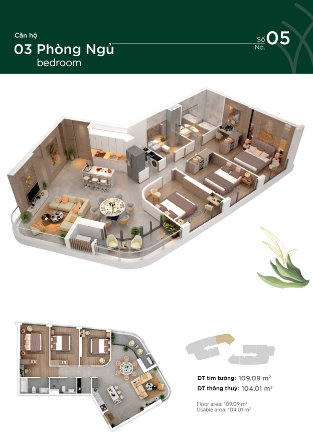 Mặt bằng Căn 3PN loại 05