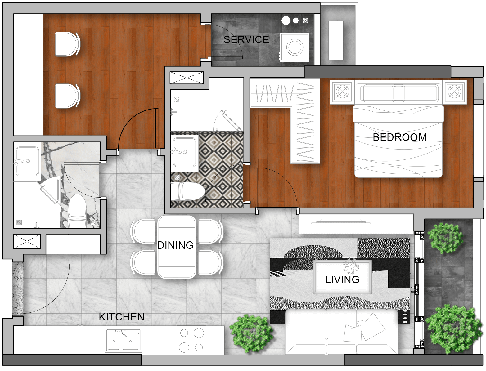 Mặt bằng 2BR-ECO1