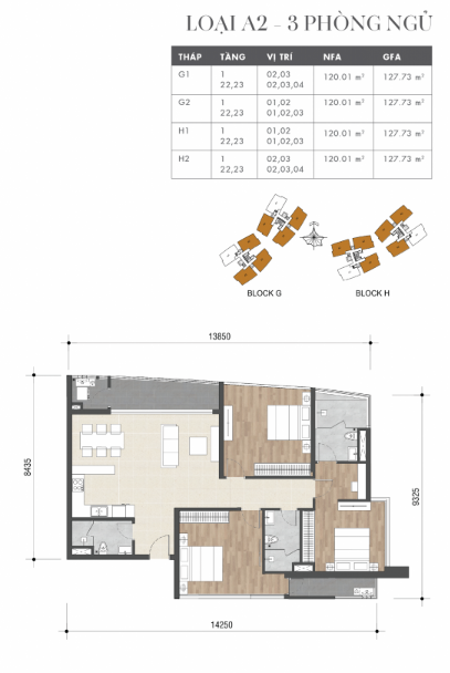 Mặt bằng Căn A2 (Block H)
