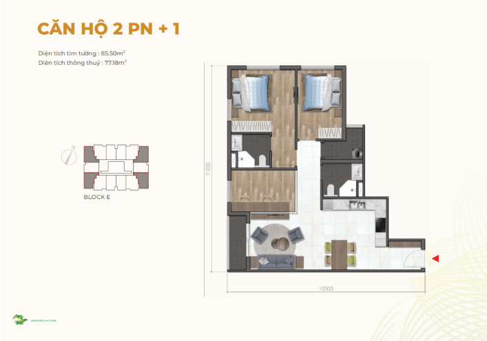 Mặt bằng Căn 2PN+1 loại 1