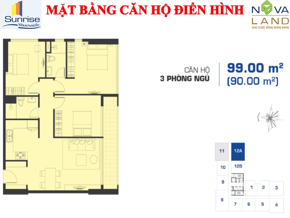 Mặt bằng Căn 3PN loại 2