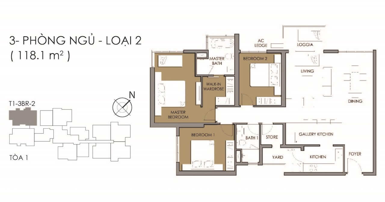 Mặt bằng 3PN loại 2