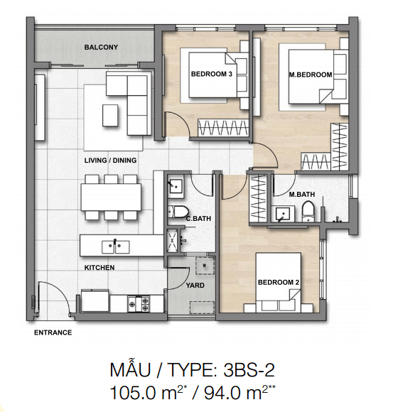Mặt bằng Căn 3BS-2