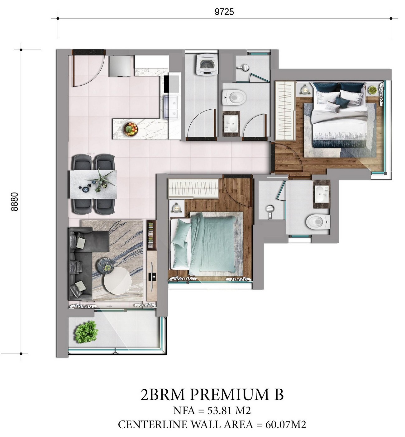 Mặt bằng 2BRM - Premium B