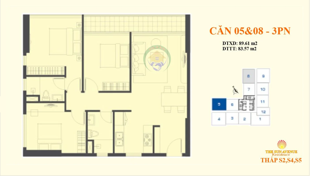 Mặt bằng 3PN C (Block S2,S4&S5)