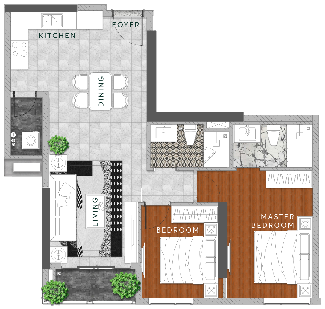 Mặt bằng 2BR-B (The Aster)