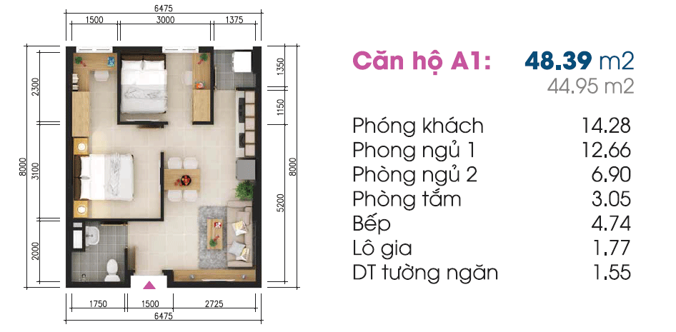 Mặt bằng Căn A1 (Block 1)