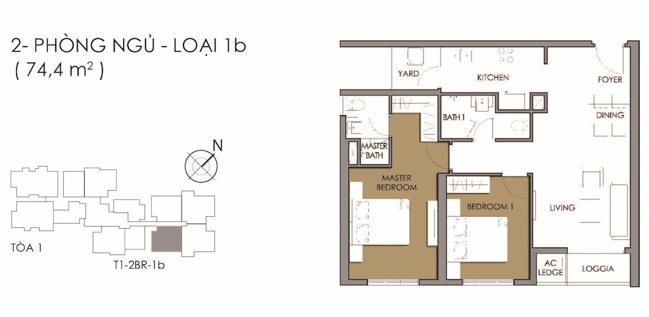 Mặt bằng 2PN loại 1B