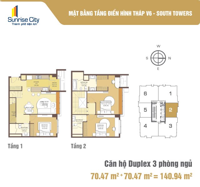 Mặt bằng Duplex 3PN loại 2