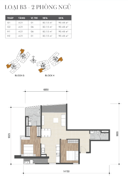 Mặt bằng Căn B3 (Block G)