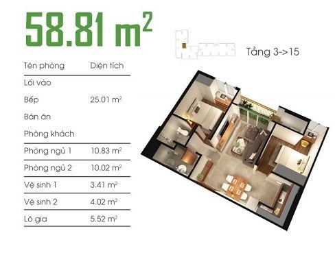 Mặt bằng Căn 2PN loại 1