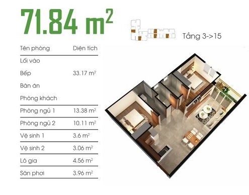 Mặt bằng Căn 2PN loại 2