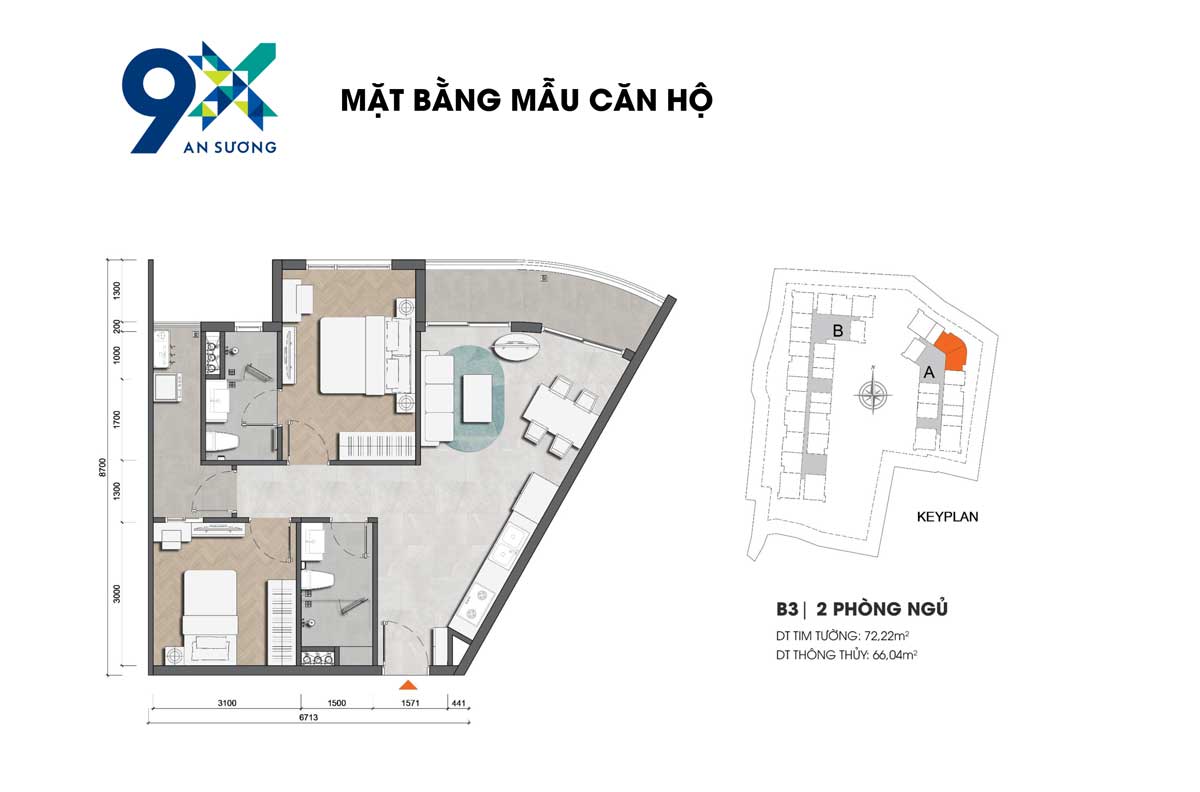 Mặt bằng Căn loại B3