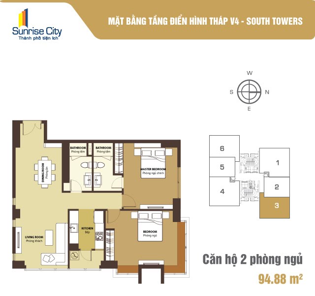 Mặt bằng Căn 2PN loại 1 (South Tower V4)