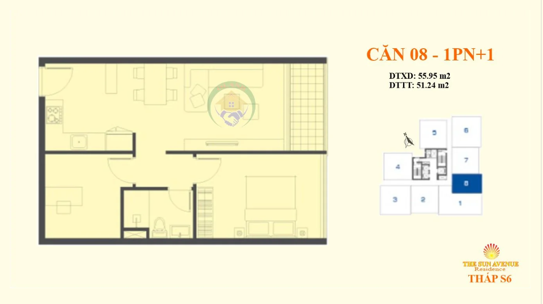 Mặt bằng 1PN+1 (Block S6&S7)