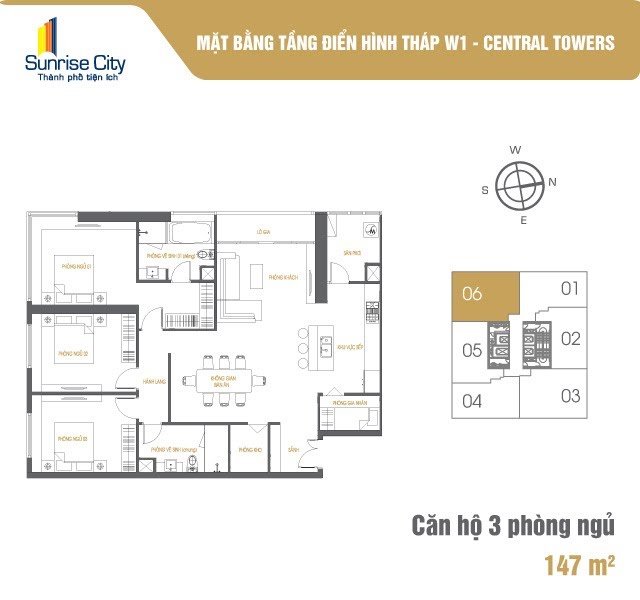 Mặt bằng Căn 3PN loại 4 (Central Tower W1)