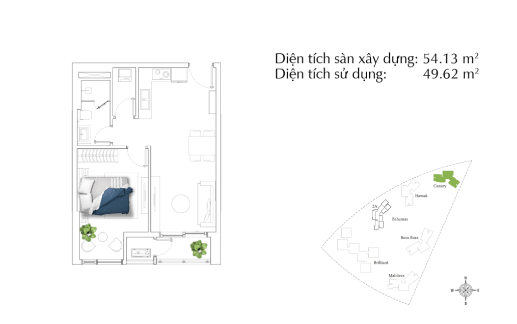 Mặt bằng Căn 1PN loại E