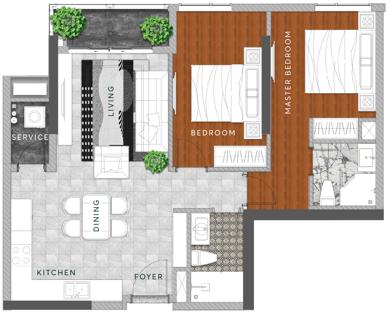 Mặt bằng 2BR-A (The Aster)