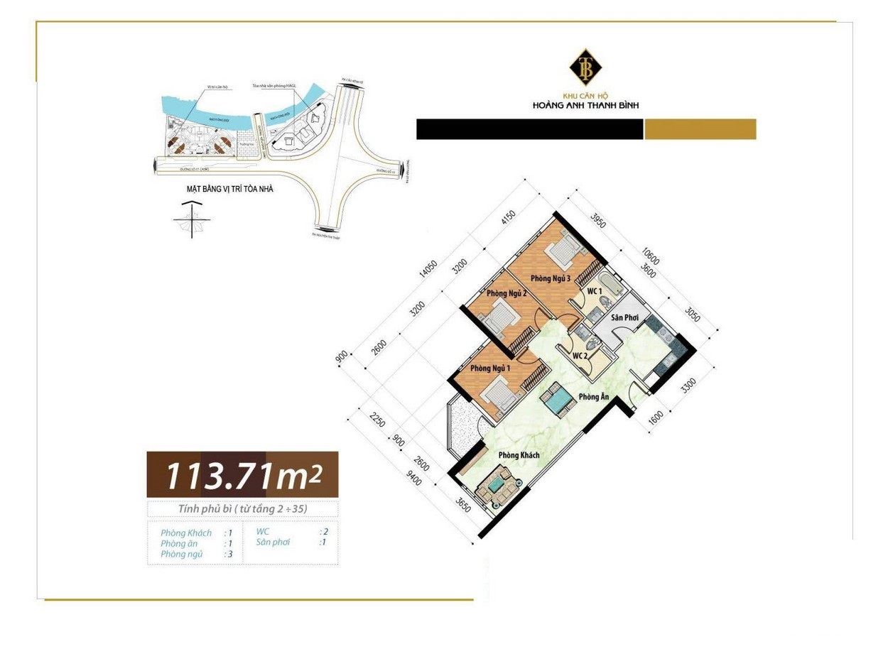 Mặt bằng Căn 3PN loại 1 (Block C)