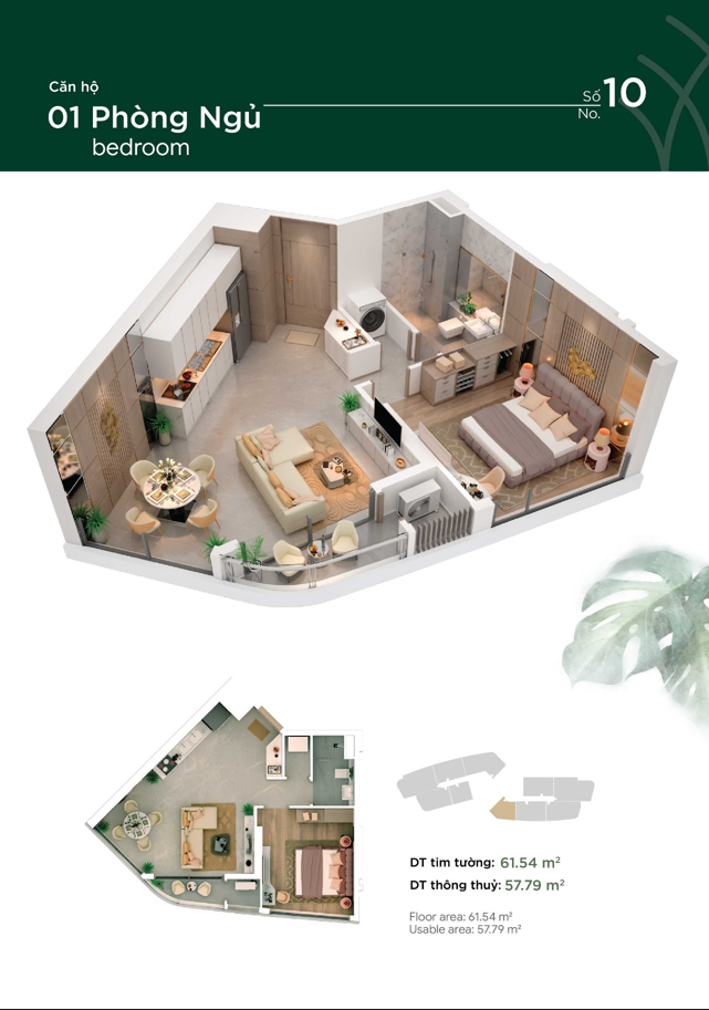 Mặt bằng Căn 1PN loại 10