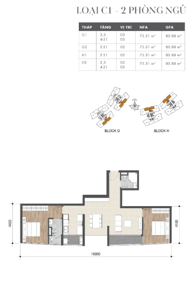 Mặt bằng Căn C1 (Block H)
