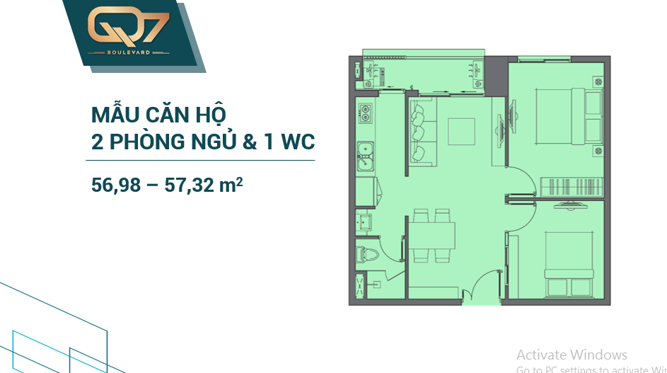 Mặt bằng Căn 2PN - 1WC