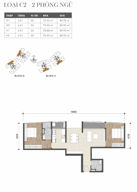 Mặt bằng Căn C2 (Block H)