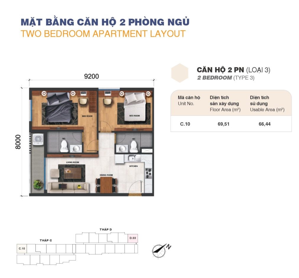 Mặt bằng 2PN loại 3
