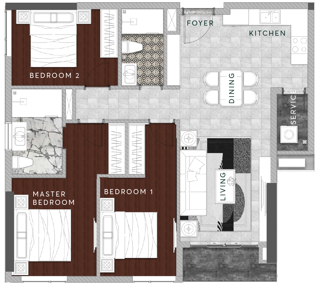 Mặt bằng 3BR-A (The Bliss)