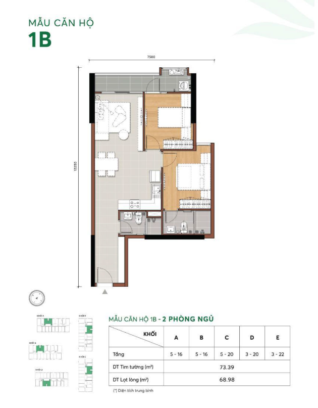 Mặt bằng Căn hộ 1B