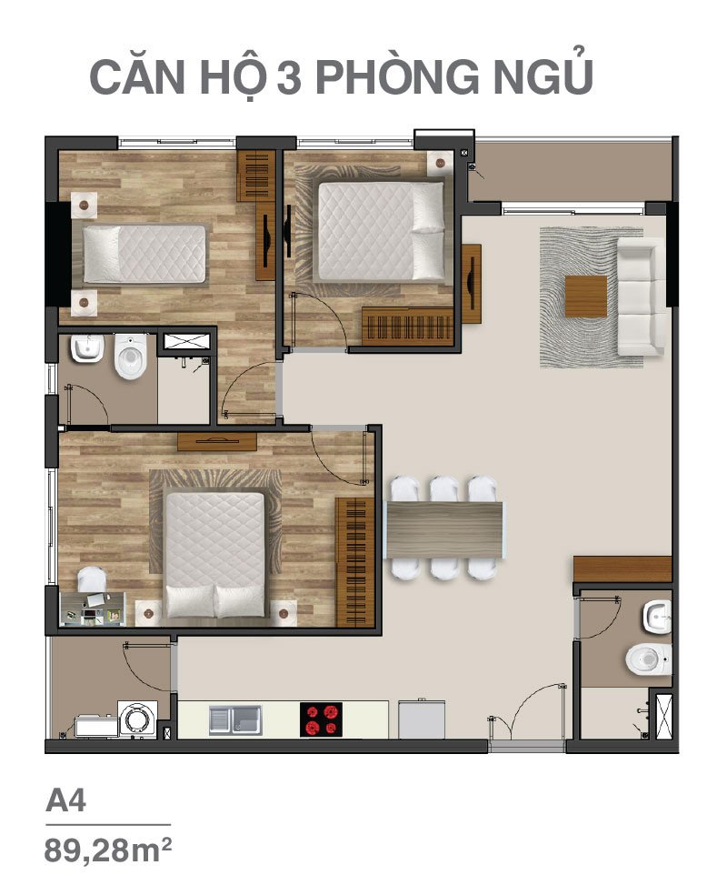 Mặt bằng Căn 3PN
