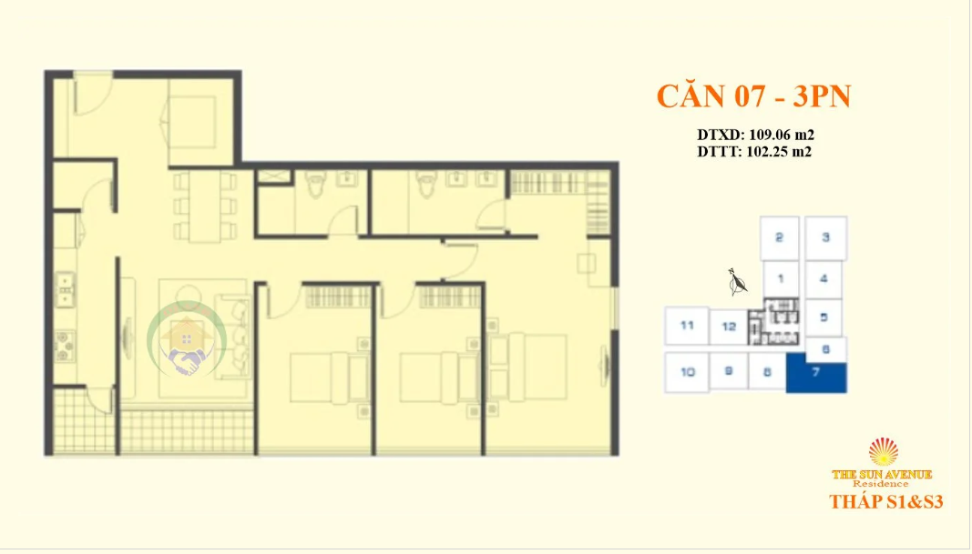 Mặt bằng 3PN C (Block S1&S3)