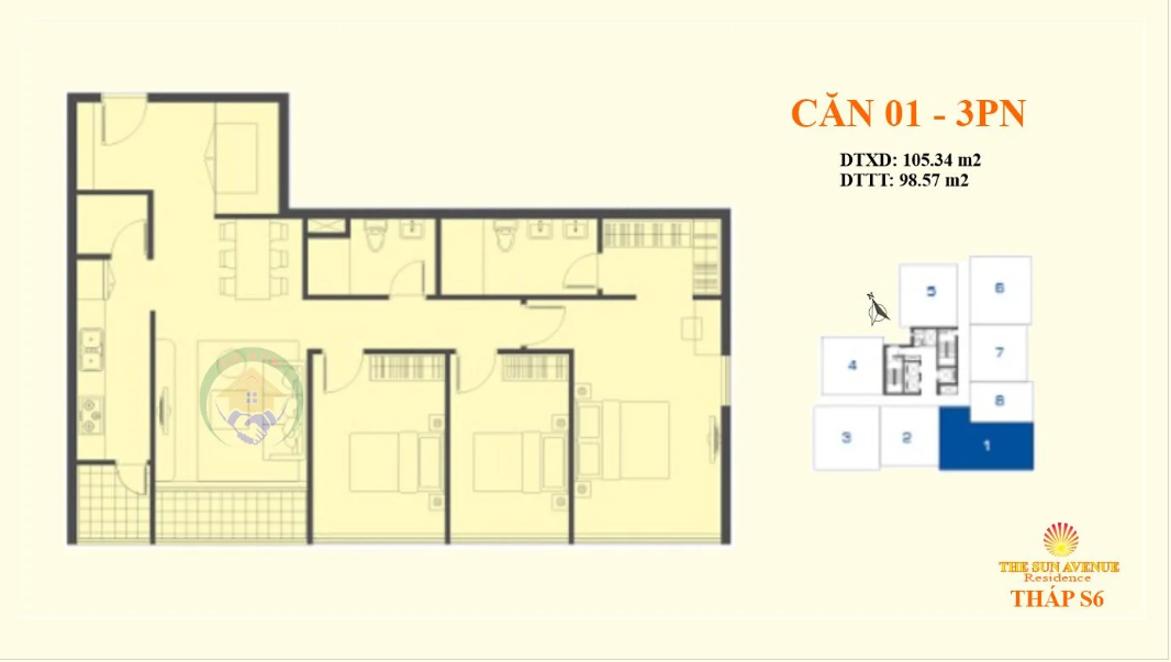 Mặt bằng 3PN A (Block S6&S7)