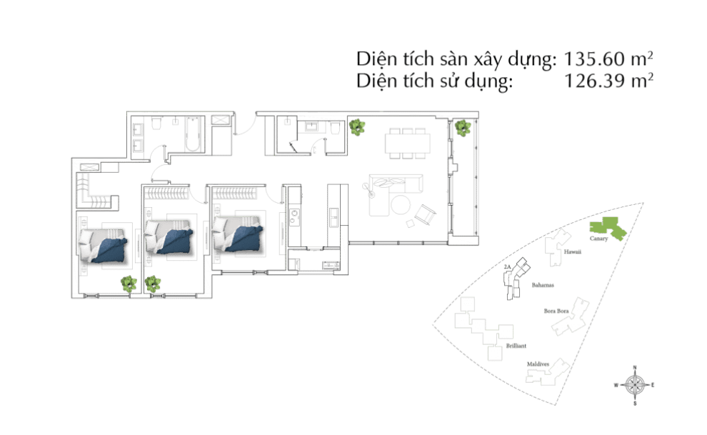 Mặt bằng Căn 3PN loại C (Canary)