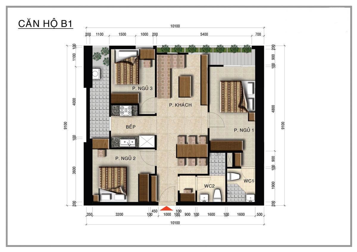 Mặt bằng Căn B1