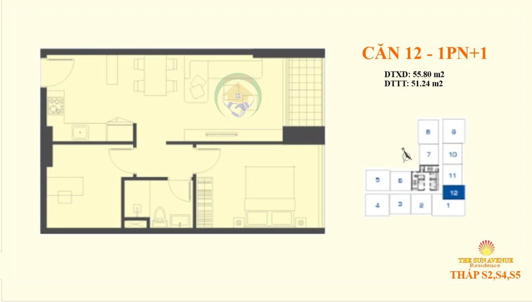 Mặt bằng 1PN + 1