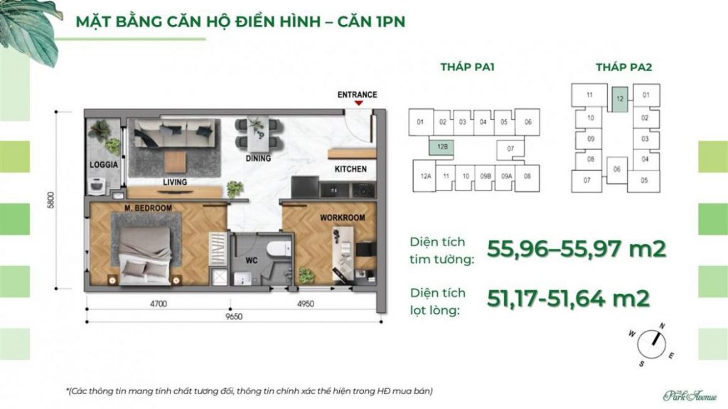 Mặt bằng Căn 1PN