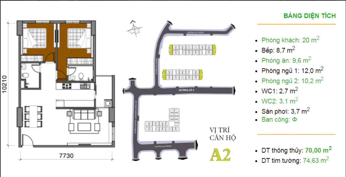 Mặt bằng Căn A2 (Block 3)