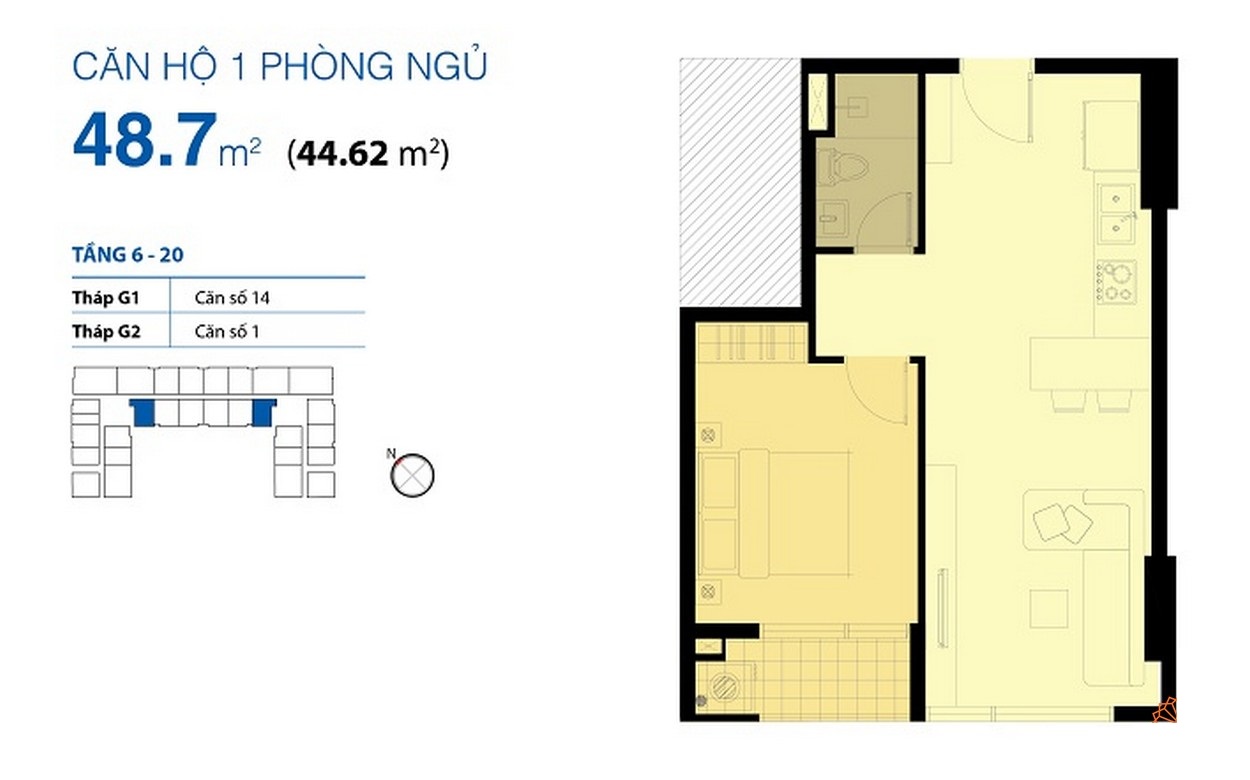 Mặt bằng Căn 1PN