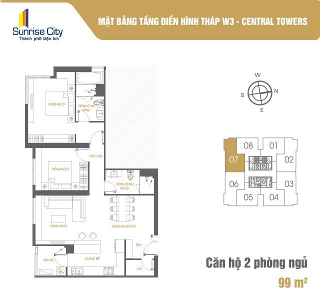 Mặt bằng Căn 2PN loại 4 (Central Tower W3)