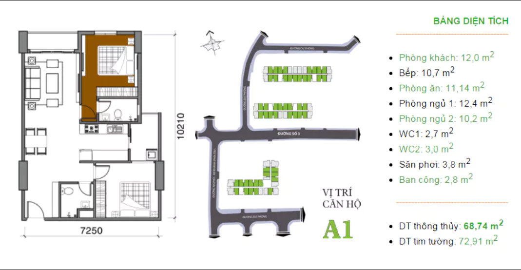 Mặt bằng Căn A1 (Block 2)