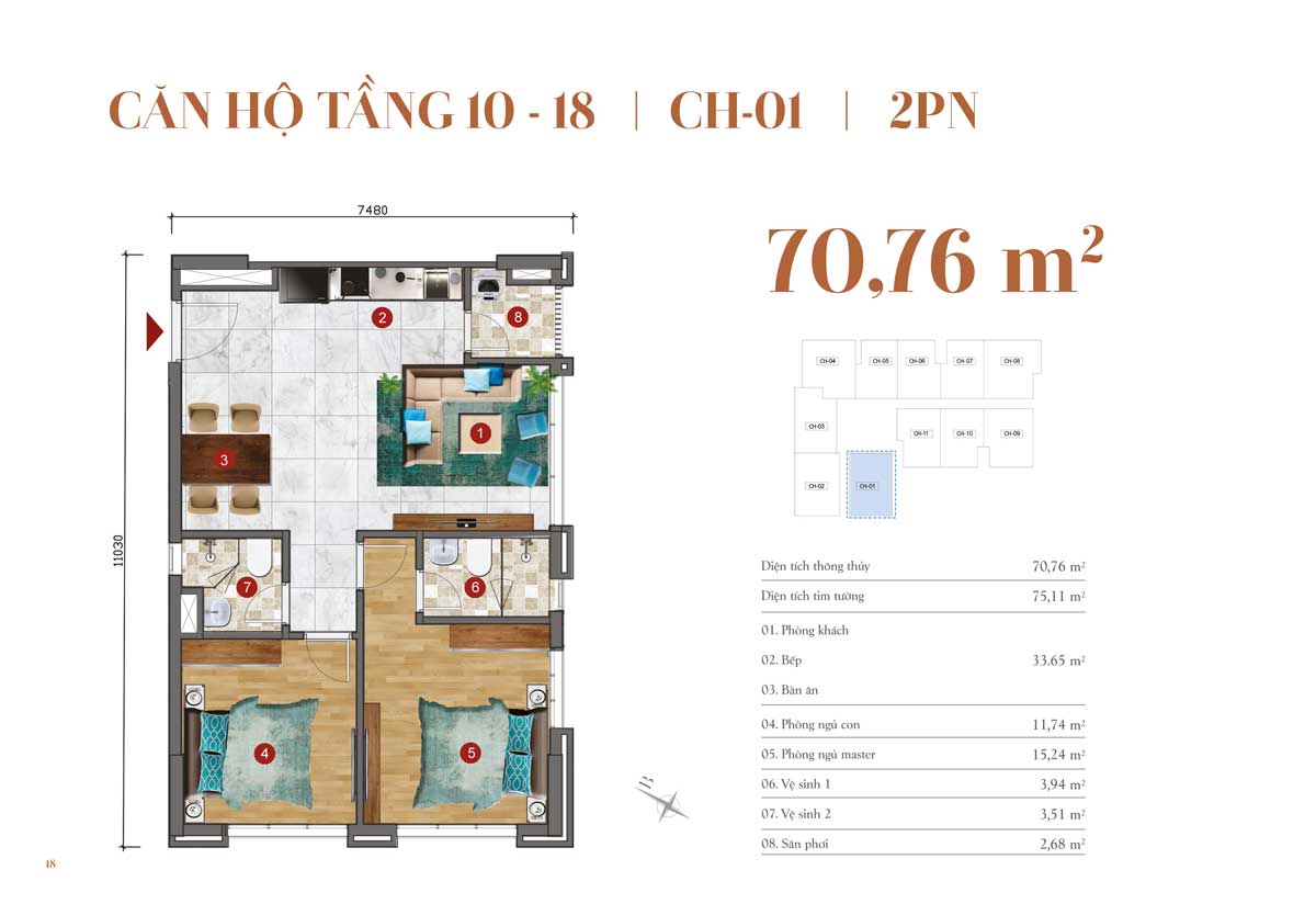 Mặt bằng Căn CH-01